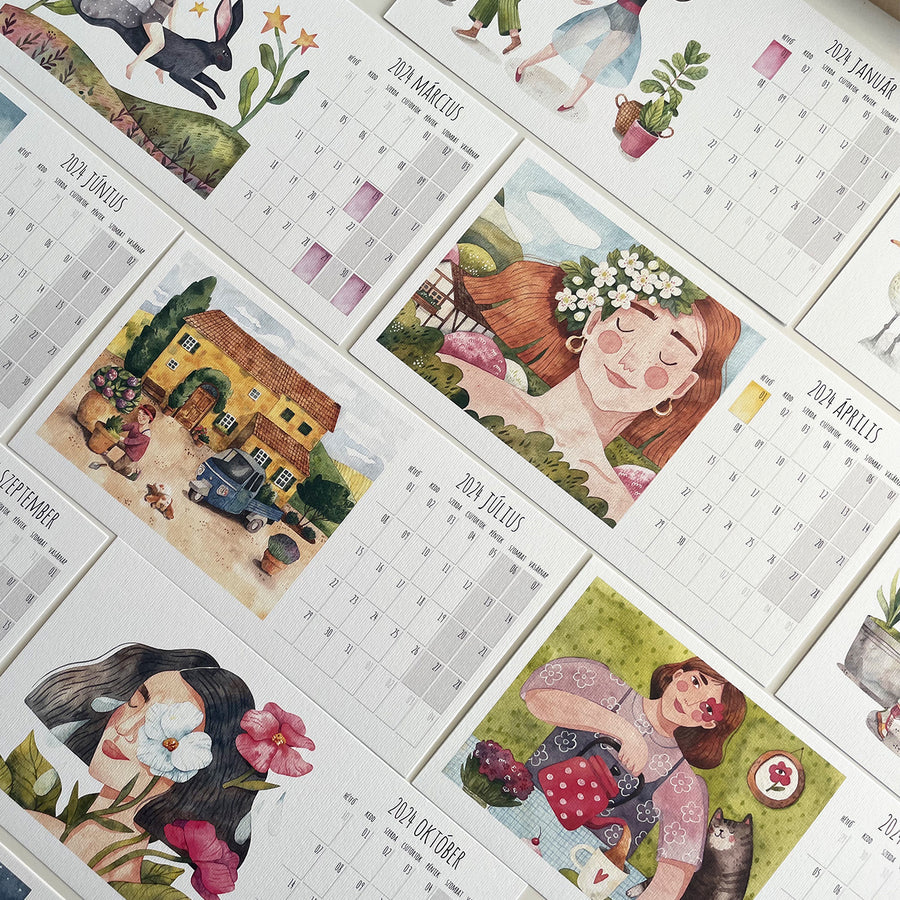 2024 -es naptár kártyák, női karakteres II. illusztrációkkal - előrendelhető