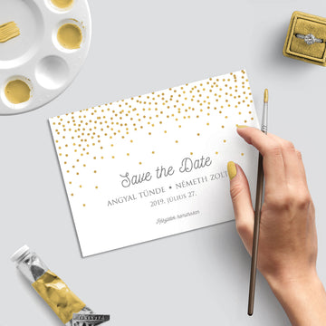 Arany konfetti Save The Date kártya