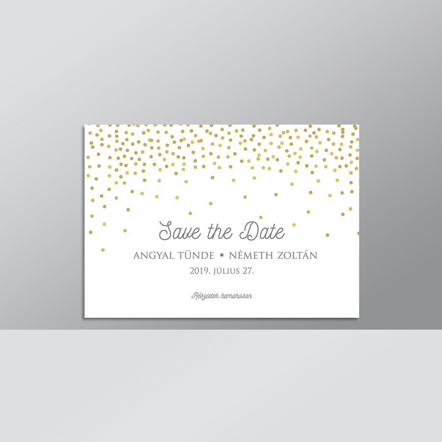 Arany konfetti Save The Date kártya