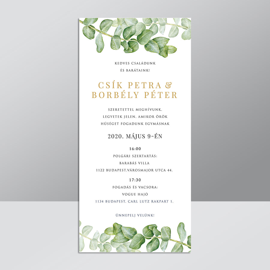 Zöld leveles Esküvői Meghívó