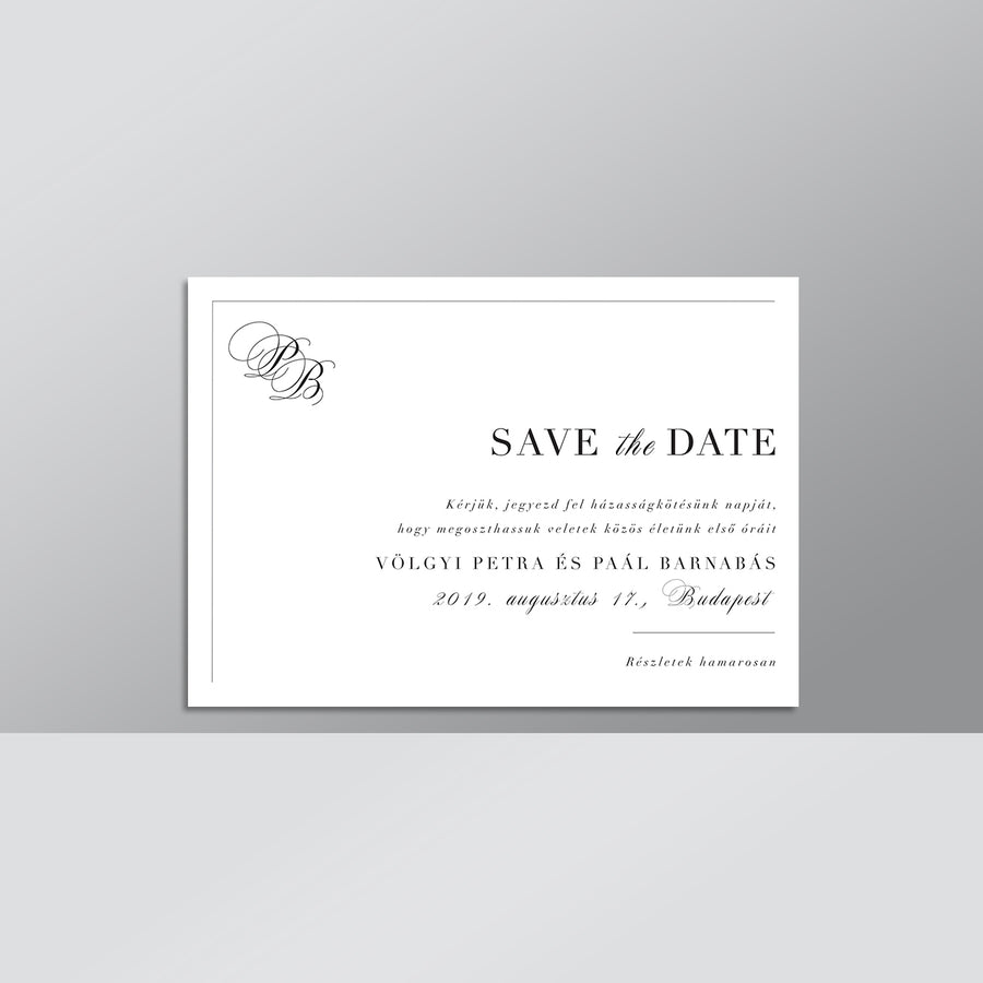 Monogram Kalligráfia Save The Date kártya