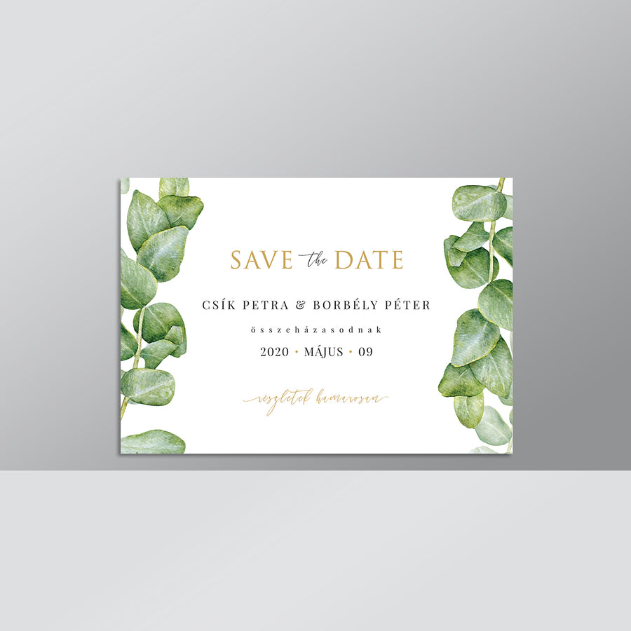 Zöld leveles Save The Date kártya