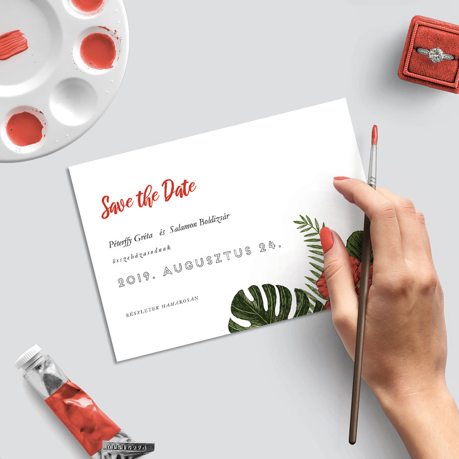 Trópusi Save The Date kártya